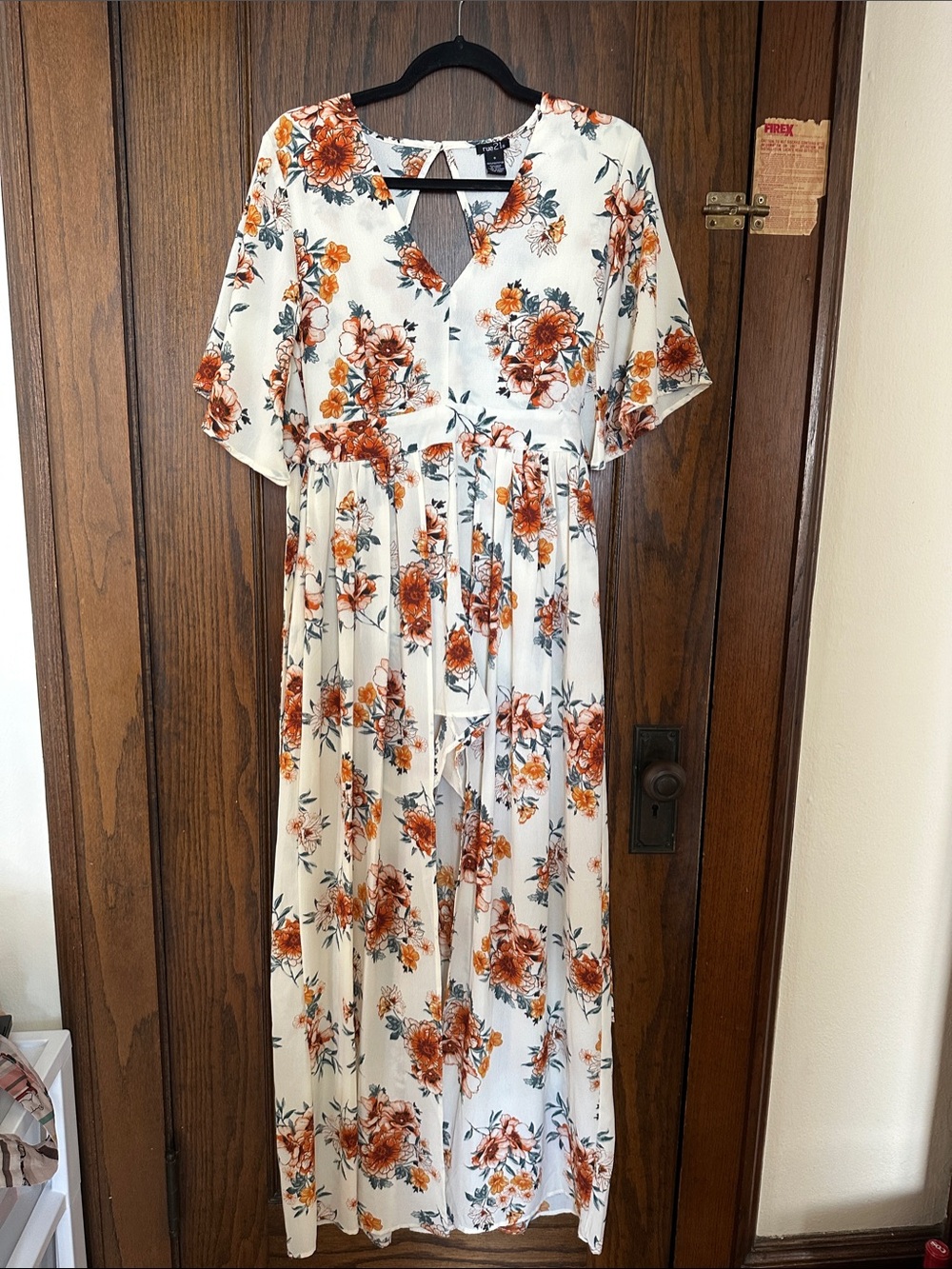 Women's Floral Romper with a Train Dress in Ivory and Rust - Feminine Style